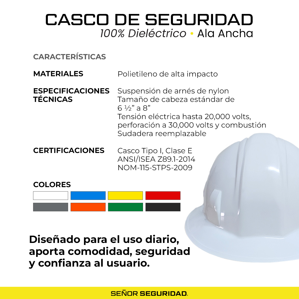 Casco de Protección Ala Ancha Tipo I Clase E con Ajuste de Matraca – Alta Resistencia Eléctrica - Imagen 34